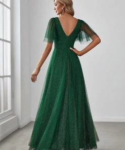 Ever-Pretty US Romantic V Neck Tulle Evening Dress With Ruffle Sleeves