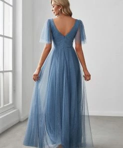 Ever-Pretty US Romantic V Neck Tulle Evening Dress With Ruffle Sleeves
