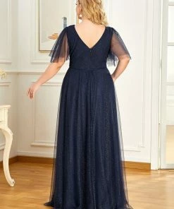 Ever-Pretty US Romantic V Neck Tulle Evening Dress With Ruffle Sleeves