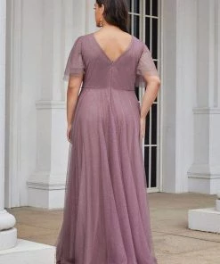 Ever-Pretty US Romantic V Neck Tulle Evening Dress With Ruffle Sleeves