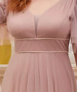 Ever-Pretty US Plus Size Romantic V Neck Tulle Evening Dress With Ruffle Sleeves SHOP BY OCCASION