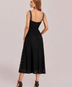 Ever-Pretty US Elegant Beaded Strap Sweetheart Midi Lace Evening Dress