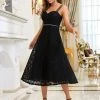 Ever-Pretty US Elegant Beaded Strap Sweetheart Midi Lace Evening Dress