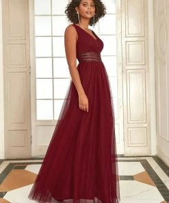 Ever-Pretty US SHOP BY OCCASION Sleeveless Tulle Sequin Chevron Empire Waist Evening Dress