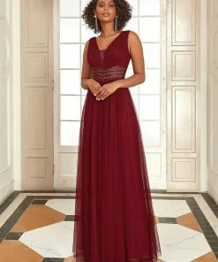 Ever-Pretty US SHOP BY OCCASION Sleeveless Tulle Sequin Chevron Empire Waist Evening Dress