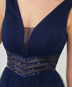 Ever-Pretty US SHOP BY OCCASION Sleeveless Tulle Sequin Chevron Empire Waist Evening Dress