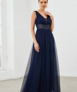 Ever-Pretty US SHOP BY OCCASION Sleeveless Tulle Sequin Chevron Empire Waist Evening Dress