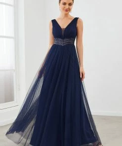 Ever-Pretty US SHOP BY OCCASION Sleeveless Tulle Sequin Chevron Empire Waist Evening Dress