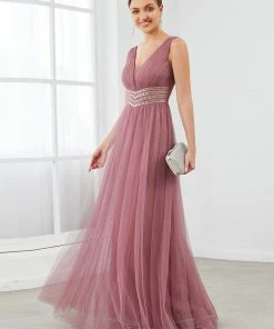 Ever-Pretty US SHOP BY OCCASION Sleeveless Tulle Sequin Chevron Empire Waist Evening Dress