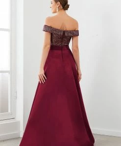 Ever-Pretty US SHOP BY OCCASION Sequin Off-Shoulder Illusion Sweetheart Ribbon Waist High Low Evening Dress