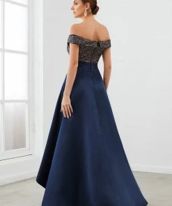 Ever-Pretty US SHOP BY OCCASION Sequin Off-Shoulder Illusion Sweetheart Ribbon Waist High Low Evening Dress