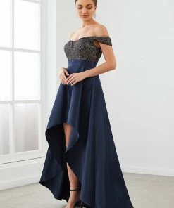Ever-Pretty US SHOP BY OCCASION Sequin Off-Shoulder Illusion Sweetheart Ribbon Waist High Low Evening Dress