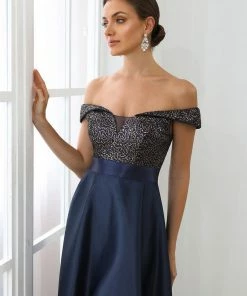 Ever-Pretty US SHOP BY OCCASION Sequin Off-Shoulder Illusion Sweetheart Ribbon Waist High Low Evening Dress