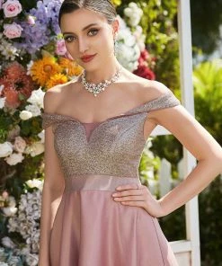 Ever-Pretty US SHOP BY OCCASION Sequin Off-Shoulder Illusion Sweetheart Ribbon Waist High Low Evening Dress