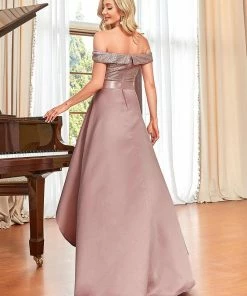 Ever-Pretty US SHOP BY OCCASION Sequin Off-Shoulder Illusion Sweetheart Ribbon Waist High Low Evening Dress