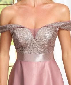 Ever-Pretty US SHOP BY OCCASION Sequin Off-Shoulder Illusion Sweetheart Ribbon Waist High Low Evening Dress