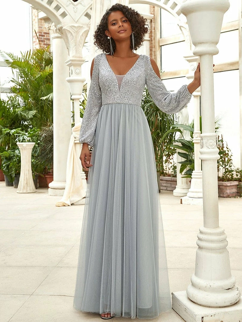 Ever-Pretty US Sequin V-Neck Cold Shoulder Puff Sleeve Tulle Pleated Evening Dress SHOP BY OCCASION 5 Ever-Pretty US Sequin V-Neck Cold Shoulder Puff Sleeve Tulle Pleated Evening Dress SHOP BY OCCASION