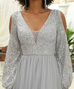 Ever-Pretty US Sequin V-Neck Cold Shoulder Puff Sleeve Tulle Pleated Evening Dress SHOP BY OCCASION 7 Ever-Pretty US Sequin V-Neck Cold Shoulder Puff Sleeve Tulle Pleated Evening Dress SHOP BY OCCASION