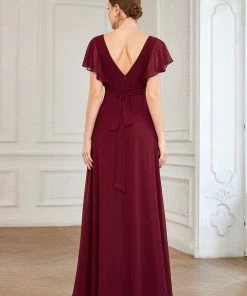 Ever-Pretty US SHOP BY OCCASION Short Ruffle Sleeve V-Neck Pleated Chiffon A-Line Evening Dress