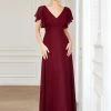 Ever-Pretty US SHOP BY OCCASION Short Ruffle Sleeve V-Neck Pleated Chiffon A-Line Evening Dress