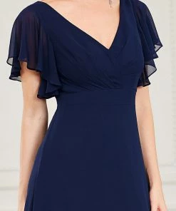Ever-Pretty US SHOP BY OCCASION Short Ruffle Sleeve V-Neck Pleated Chiffon A-Line Evening Dress