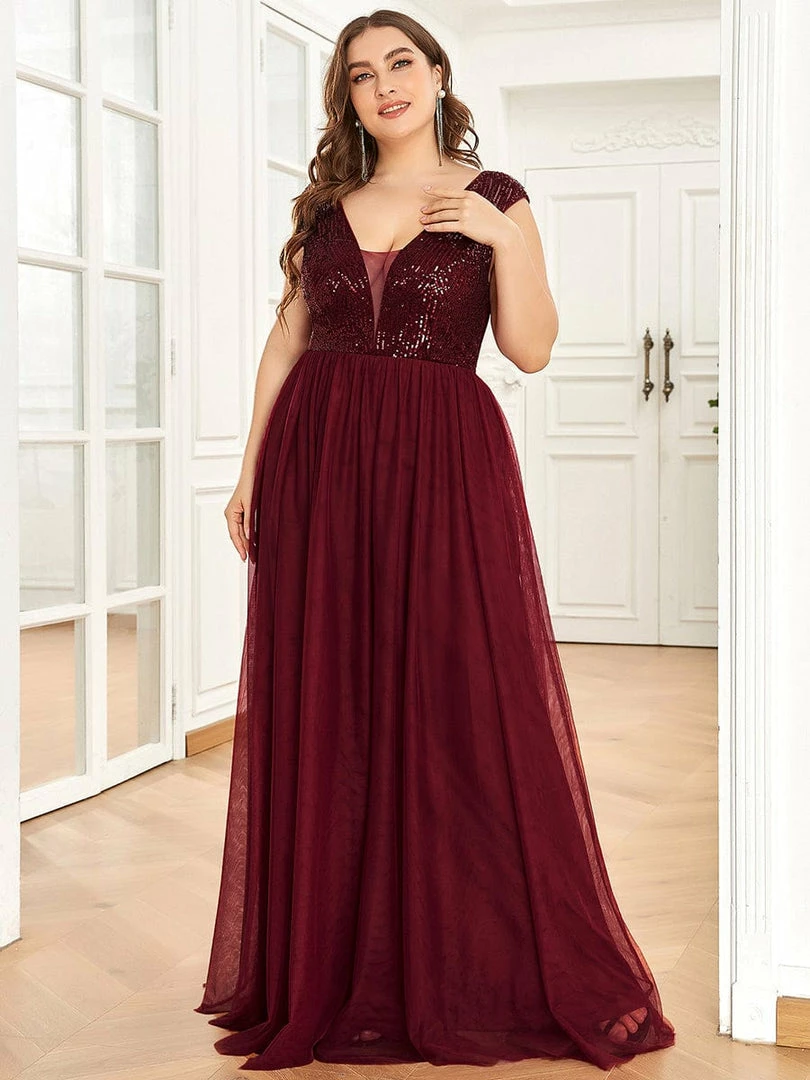 Ever-Pretty US Sequin Illusion Plunging V-Neckline Sleeveless A-Line Tulle Evening Dress 7 Ever-Pretty US Sequin Illusion Plunging V-Neckline Sleeveless A-Line Tulle Evening Dress