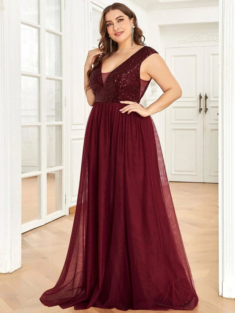 Ever-Pretty US Sequin Illusion Plunging V-Neckline Sleeveless A-Line Tulle Evening Dress 10 Ever-Pretty US Sequin Illusion Plunging V-Neckline Sleeveless A-Line Tulle Evening Dress