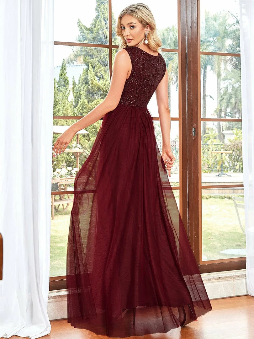 Ever-Pretty US Sequin Illusion Plunging V-Neckline Sleeveless A-Line Tulle Evening Dress 3 Ever-Pretty US Sequin Illusion Plunging V-Neckline Sleeveless A-Line Tulle Evening Dress