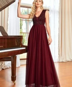 Ever-Pretty US Sequin Illusion Plunging V-Neckline Sleeveless A-Line Tulle Evening Dress 41 Ever-Pretty US Sequin Illusion Plunging V-Neckline Sleeveless A-Line Tulle Evening Dress