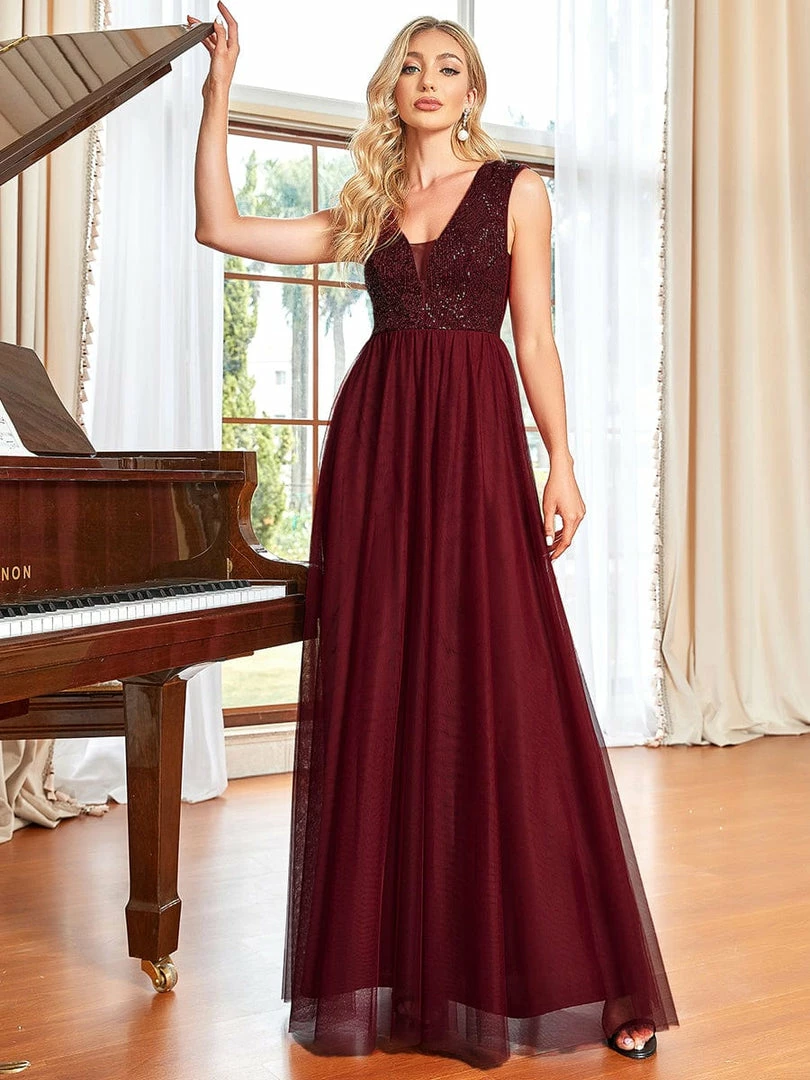Ever-Pretty US Sequin Illusion Plunging V-Neckline Sleeveless A-Line Tulle Evening Dress 5 Ever-Pretty US Sequin Illusion Plunging V-Neckline Sleeveless A-Line Tulle Evening Dress