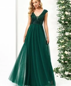 Ever-Pretty US Sequin Illusion Plunging V-Neckline Sleeveless A-Line Tulle Evening Dress 67 Ever-Pretty US Sequin Illusion Plunging V-Neckline Sleeveless A-Line Tulle Evening Dress