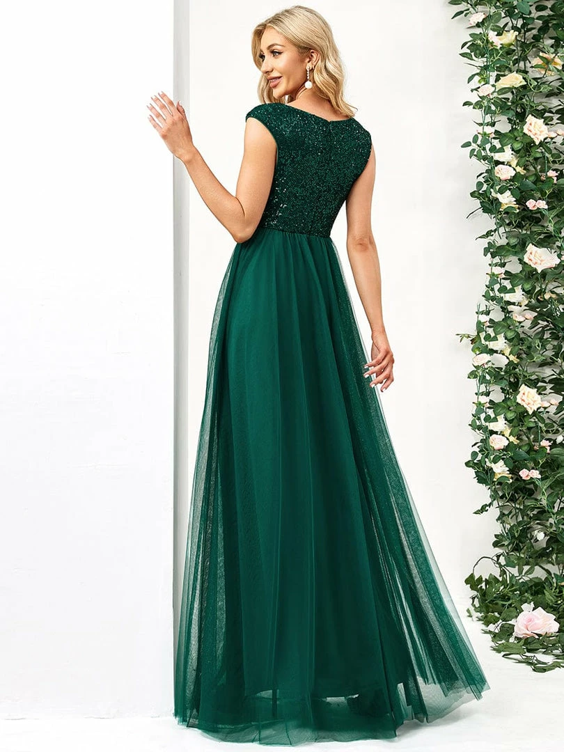 Ever-Pretty US Sequin Illusion Plunging V-Neckline Sleeveless A-Line Tulle Evening Dress 32 Ever-Pretty US Sequin Illusion Plunging V-Neckline Sleeveless A-Line Tulle Evening Dress