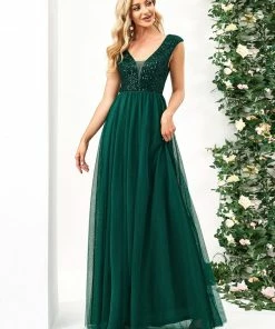 Ever-Pretty US Sequin Illusion Plunging V-Neckline Sleeveless A-Line Tulle Evening Dress 70 Ever-Pretty US Sequin Illusion Plunging V-Neckline Sleeveless A-Line Tulle Evening Dress
