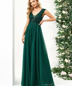 Ever-Pretty US Sequin Illusion Plunging V-Neckline Sleeveless A-Line Tulle Evening Dress 71 Ever-Pretty US Sequin Illusion Plunging V-Neckline Sleeveless A-Line Tulle Evening Dress