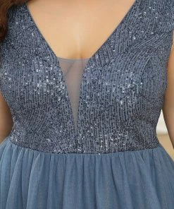Ever-Pretty US SHOP BY OCCASION Plus Size Sequin Illusion Plunging V-Neckline Sleeveless A-Line Tulle Evening Dress