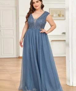 Ever-Pretty US Sequin Illusion Plunging V-Neckline Sleeveless A-Line Tulle Evening Dress 51 Ever-Pretty US Sequin Illusion Plunging V-Neckline Sleeveless A-Line Tulle Evening Dress