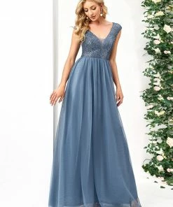 Ever-Pretty US Sequin Illusion Plunging V-Neckline Sleeveless A-Line Tulle Evening Dress 50 Ever-Pretty US Sequin Illusion Plunging V-Neckline Sleeveless A-Line Tulle Evening Dress