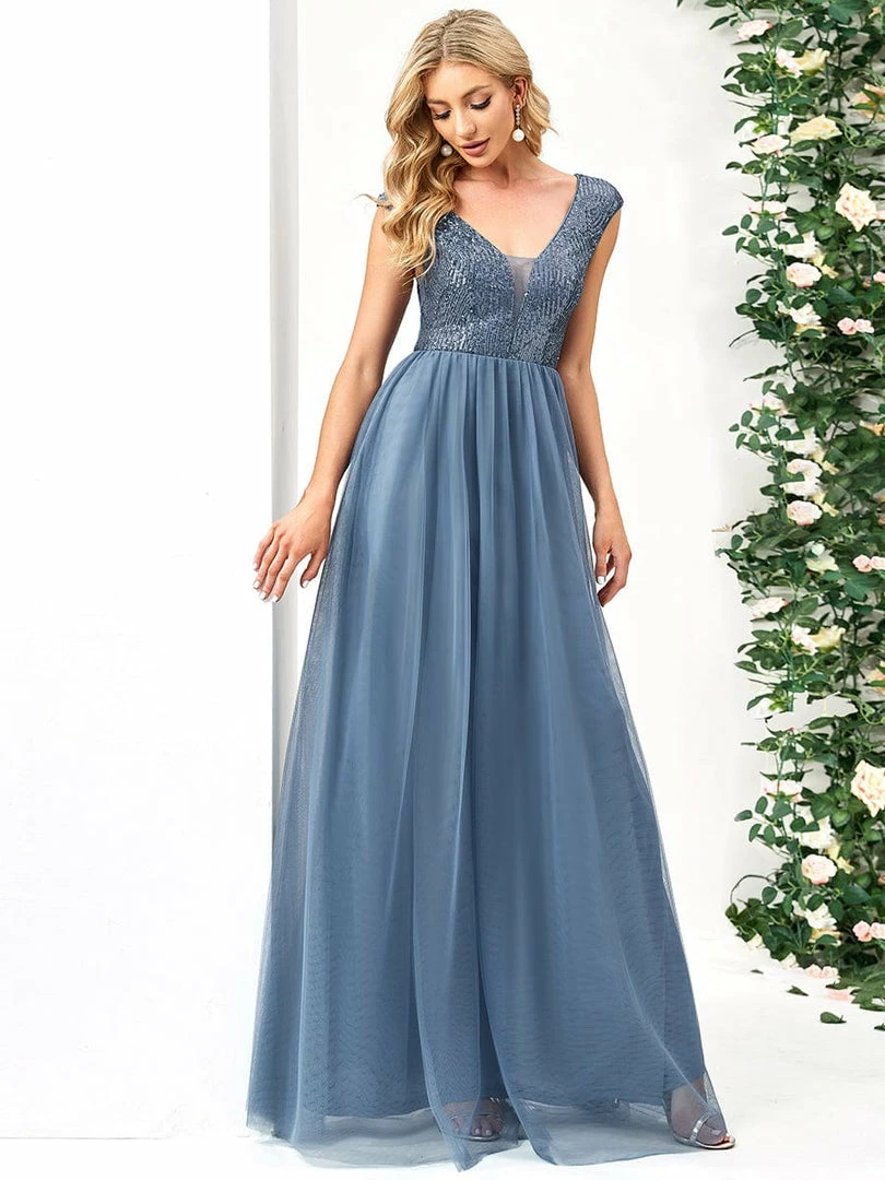 Ever-Pretty US Sequin Illusion Plunging V-Neckline Sleeveless A-Line Tulle Evening Dress 14 Ever-Pretty US Sequin Illusion Plunging V-Neckline Sleeveless A-Line Tulle Evening Dress