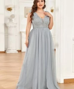 Ever-Pretty US Sequin Illusion Plunging V-Neckline Sleeveless A-Line Tulle Evening Dress 59 Ever-Pretty US Sequin Illusion Plunging V-Neckline Sleeveless A-Line Tulle Evening Dress