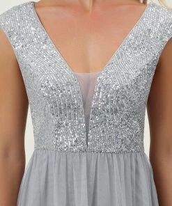 Ever-Pretty US Sequin Illusion Plunging V-Neckline Sleeveless A-Line Tulle Evening Dress 56 Ever-Pretty US Sequin Illusion Plunging V-Neckline Sleeveless A-Line Tulle Evening Dress