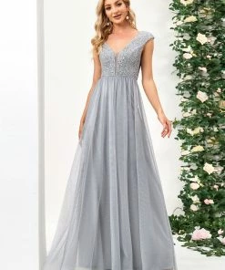 Ever-Pretty US Sequin Illusion Plunging V-Neckline Sleeveless A-Line Tulle Evening Dress 58 Ever-Pretty US Sequin Illusion Plunging V-Neckline Sleeveless A-Line Tulle Evening Dress
