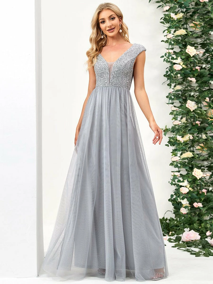 Ever-Pretty US Sequin Illusion Plunging V-Neckline Sleeveless A-Line Tulle Evening Dress 22 Ever-Pretty US Sequin Illusion Plunging V-Neckline Sleeveless A-Line Tulle Evening Dress
