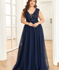 Ever-Pretty US Sequin Illusion Plunging V-Neckline Sleeveless A-Line Tulle Evening Dress 66 Ever-Pretty US Sequin Illusion Plunging V-Neckline Sleeveless A-Line Tulle Evening Dress