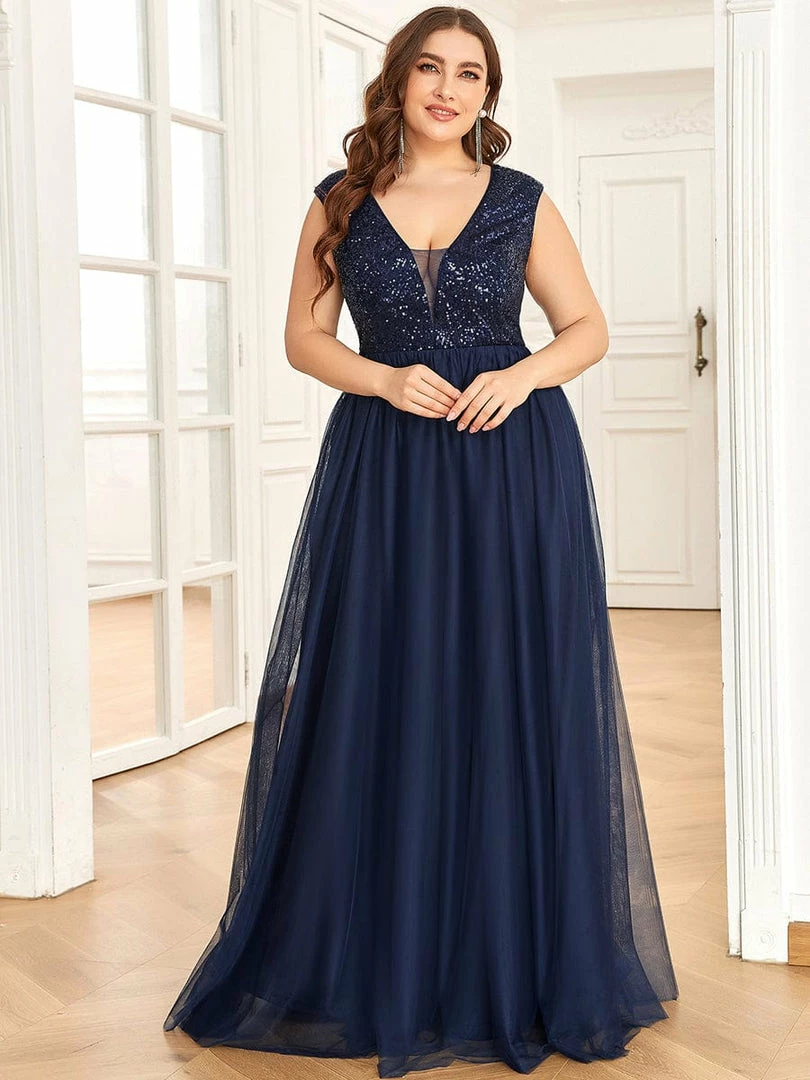 Ever-Pretty US Sequin Illusion Plunging V-Neckline Sleeveless A-Line Tulle Evening Dress 30 Ever-Pretty US Sequin Illusion Plunging V-Neckline Sleeveless A-Line Tulle Evening Dress