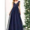 Ever-Pretty US Sequin Illusion Plunging V-Neckline Sleeveless A-Line Tulle Evening Dress