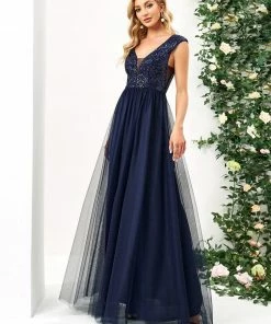 Ever-Pretty US Sequin Illusion Plunging V-Neckline Sleeveless A-Line Tulle Evening Dress 64 Ever-Pretty US Sequin Illusion Plunging V-Neckline Sleeveless A-Line Tulle Evening Dress