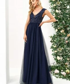 Ever-Pretty US Sequin Illusion Plunging V-Neckline Sleeveless A-Line Tulle Evening Dress 65 Ever-Pretty US Sequin Illusion Plunging V-Neckline Sleeveless A-Line Tulle Evening Dress