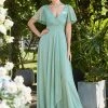 Ever-Pretty US A-Line Sparkling V-Neckline Ruched Ruffle Flutter Sleeve Evening Dress