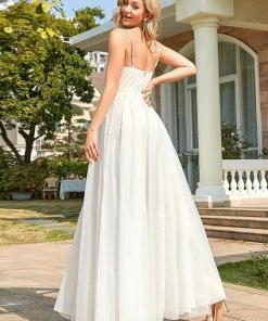 Ever-Pretty US SHOP BY OCCASION Sequin Applique Illusion V-Neck Spaghetti Strap Tulle A-Line Evening Dress