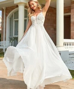 Ever-Pretty US SHOP BY OCCASION Sequin Applique Illusion V-Neck Spaghetti Strap Tulle A-Line Evening Dress